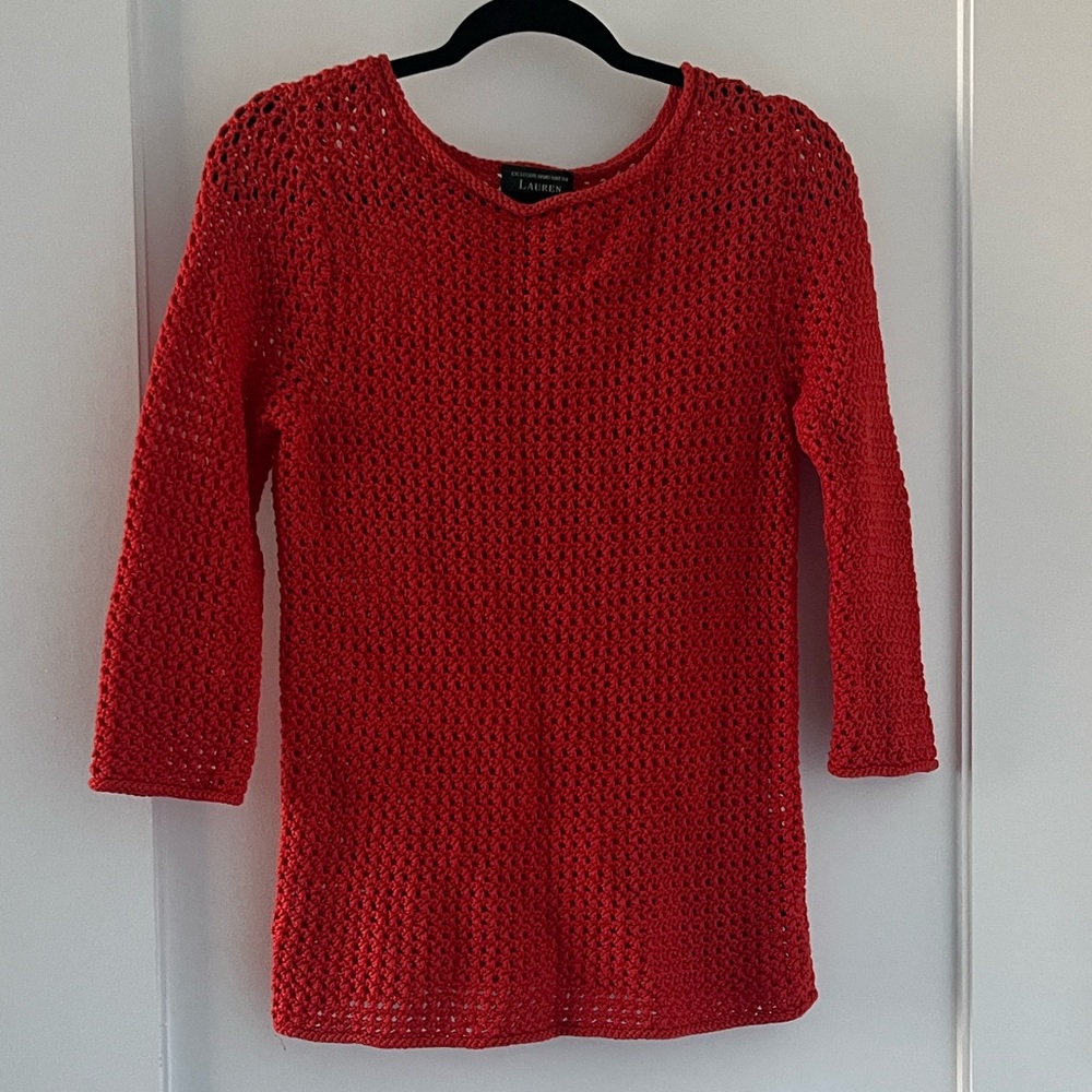 Lauren Ralph Lauren Red Crochet Sweater